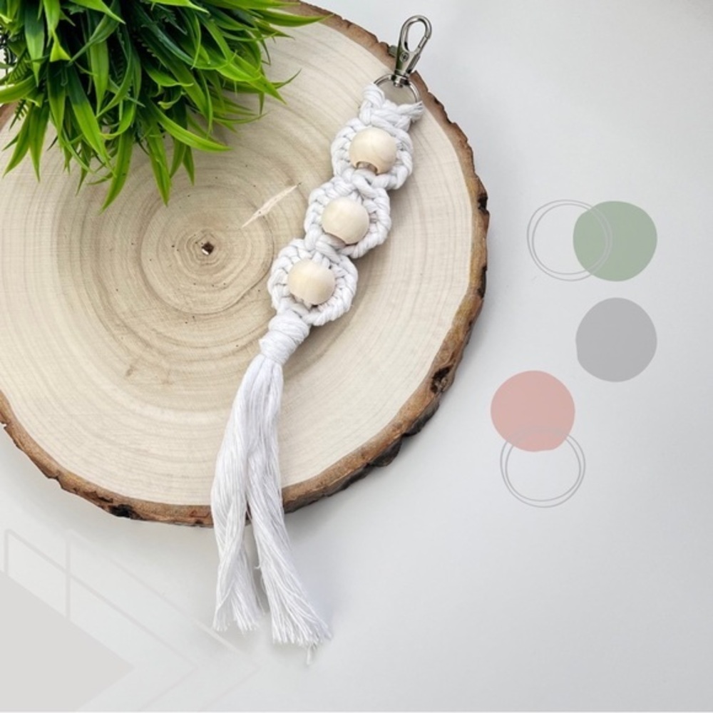 Macrame Handcrafted Floral Wooden Bead Boho Keychain